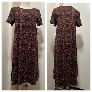 LuLaroe Carly Dress Geometric Print High Low Size M Short Sleeve Colorful NWT